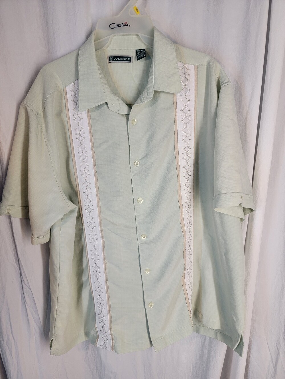 Cubavera Light Green Short-Sleeve Button-Down Guayabera Style Shirt